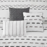 LANCO MODERN LIFESTYLE White Grey 7 Piece Comforter Set, King, Clip Waffle Texture Stripe Design, Soft Polyester Bedding for All Seasons, Includes Bedskirt, Shams and Decorative Pillows LANCO MODERN LIFESTYLE