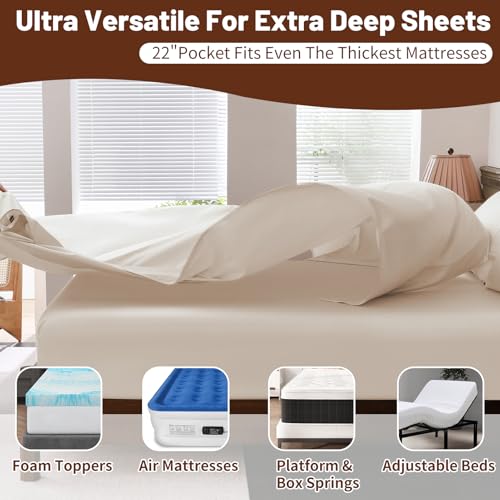 Overket Extra Deep Pocket King Sheets 18-24 Inch 100% Egyptian Cotton 1000 Thread Count Sateen Weave Soft Breathable 4 Pieces（King，Linen） Overket