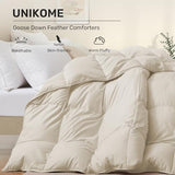 UNIKOME Goose Feather Down Fiber Comforter Queen Size, All Season Duvet Insert with Soft Downproof Cover, Cloud-Like Fluffiness Bed Comforters with Corner Tabs (Full/Queen, Cream, 88"X88") UNIKOME