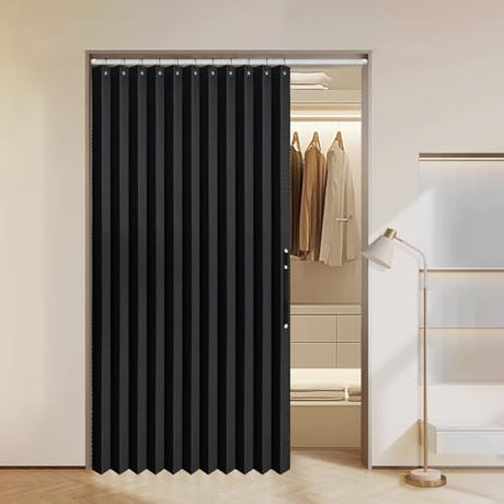MIULEE Halloween Accordion Folding Door Curtains for Doorways, Room Divider for Doorway Privacy, Magnetic Curtains for Closet Doors and Laundry Rooms, Black, W52 x L78 inches, 1 Panel MIULEE