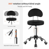 KKTONER Rolling Stool with Mid Back Height Adjustable Chair PU Leather Swivel Chair with Wheels for Office Home Task Drafting (Black) KKTONER