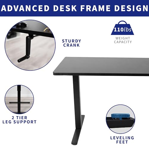 VIVO Manual Height Adjustable 60 x 24 inch Stand Up Desk, Black Solid One-Piece Table Top, Black Frame, Standing Workstation with Foldable Handle, DESK-KIT-MB6B VIVO