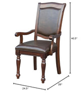 LOPOO Elegant Traditional Dining Armchairs Set of 2, Faux Leather Upholstered, Brown Cherry Finish LOPOO