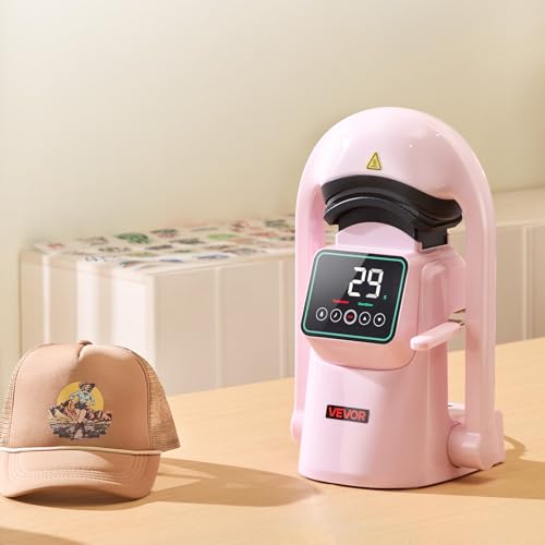 VEVOR Auto Hat Heat Press Machine, with 2pcs Interchangeable Platens, Automatic Open and Release, Touchscreen for Precise Time and Temperature Control, Heat Transfer Printing for Caps, Hats, Pink VEVOR