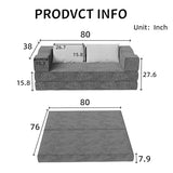 80" Folding Convertible Fold Out Sleeper Sofa Bed King Size , 5 in 1 DIY Combination Floor Couch Cozy Lounge Daybed with Curved Armrest and Throw Pillows for Living Room Apartment Chenille Fabric Eafurn