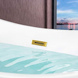WOODBRIDGE 59" Acrylic Freestanding Bathtub Contemporary Soaking White Tub with Brushed Gold Overflow and Drain，BTA1516-BG-Drain-&O WOODBRIDGE