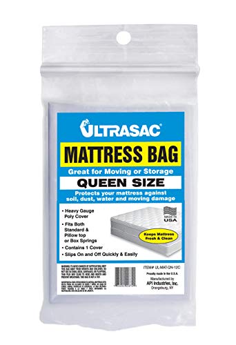 Ultrasac High Performance Queen Size Mattress 2.0 MIL (eq) Clear Cover Waterproof Bags - 70" x 92" - Pack of 1 - for Moving, Storage, & Commercial Ultrasac