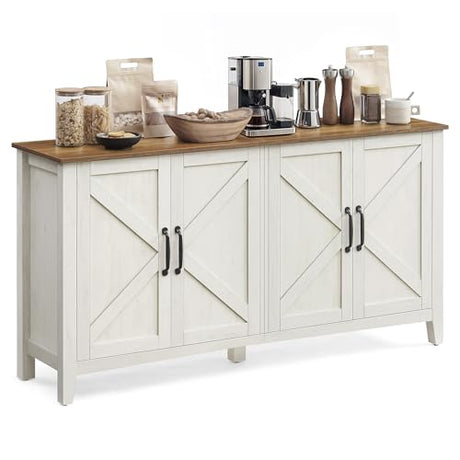 VASAGLE LIRY Collection - Storage Cabinet, Buffet Cabinet, Sideboard, Credenza, with Adjustable Shelves, for Living Room, Entryway, Rustic White and Honey Brown ULSC381W01 VASAGLE