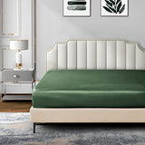 Pothuiny Satin Fitted Sheet - Ultra Soft Deep Pocket, Woodland Green, Single Mattress Cover (12" to 16") P Pothuiny