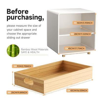 1PCS Pull Out Cabinet Organizer, Bamboo Wood Slide Out Drawers for Kitchen Cabinets,Heavy Duty Sliding Drawers for Cabinets,Adhesive Nano Film Shelves Drawers for Home (16.54" D x 11.82" W x  - WoodArtSupply