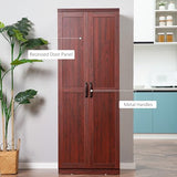 HOMCOM 63" 2-Door Kitchen Pantry, Freestanding Storage Cabinet with 5-tier Shelving and 2 Adjustable Shelves for Dining Room, Cherry Wood Color HOMCOM