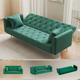 72"Modern Velvet Sofa Bed Futon,Convertible Folding Sleeper Bed Couches with 3 Adjustable Backrests,Tufted Recliner Love Seat with Golden Chrome Legs for Living Room Apartment Office (Green+pillows) Anwick