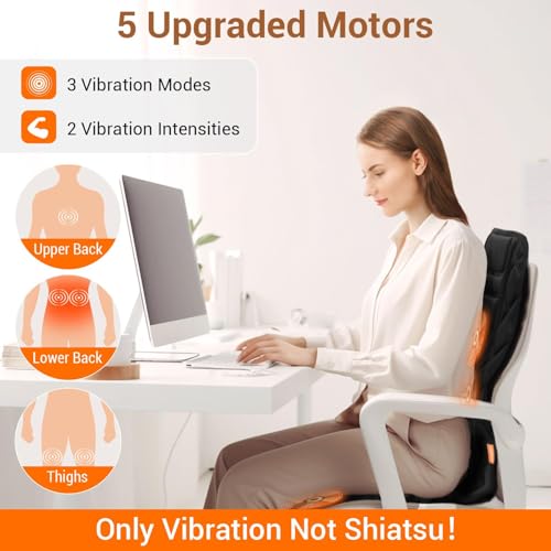 CARSHION Back Massager with Heat,Heated Seat Cover Cushion with 5 Vibrating Massage Nodes Chair Pad for Pain Relief Home Office Use CARSHION