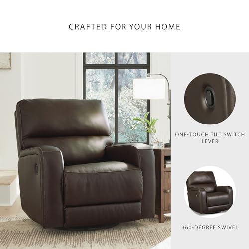 Signature Design by Ashley Emberla Contemporary Leather Match Manual Swivel Glider Rocker Recliner, Dark Brown Signature Design by Ashley
