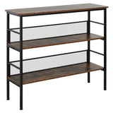 HOMCOM 3-Tier Console Table Industrial Style Storage Metal Wooden Shelf with a Robust Multi-Functional Design & Adjustable Feet, Black HOMCOM