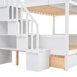 Harper & Bright Designs Twin Over Full Bunk Bed with Storage Shelves, Stairs, Solid Wood Staiway Bunk Bed Frame with 2 Drawers, for Kids Teens Adults (White) Harper & Bright Designs
