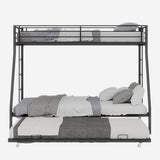 AiHMEi Twin XL Over Queen Bunk Bed with Trundle, Heavy Duty Metal Bunk Bed Frame with 2 Ladders and Full-Length Guardrail, Space-Saving Bunk Beds for Kids Teens Adults, No Box Spring Needed, Black AiHMEi