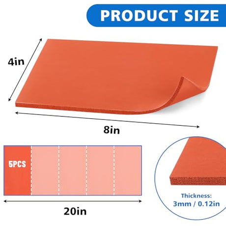 5 Pcs Hat Heat Press Mat, Silicone 8 x 4 Inch Foam Press Pad Heat Resistant for Hat HTV Heat Transfer Ironing (Orange) HolyMaji