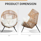 JAMFLY Egg Chair Wicker Outdoor Chairs, Oversized Patio Chair Oversized Lounger Chair with Cushion for Indoor Living Room, Bedroom, Outside Patio Backyard Balcony, Creamy White