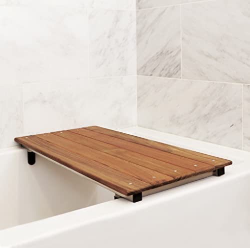 30" x 15" Bridgeport Removable Tub Seat with Natural Teak Wood 3" Slats Seachrome