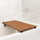 30" x 15" Bridgeport Removable Tub Seat with Natural Teak Wood 3" Slats Seachrome