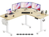 Flycity Electric L Shaped Standing Desk Adjustable Height, 63" x 55" Corner Stand Up Table, Home Office Desk, Dual Motor Sit Stand Desk, Computer Desk with 3 Memory Preset & Lock, Maple Flycity