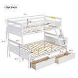 Merax Twin Over Full Bunk Bed, Kids Bedroom White Wooden Bunk Bed Frame, Convertible to 2 Separated Beds with 2 Big Drawers, Ladder & Guardrail for Teens, Wood Slat Support, Easy Assembly, White Merax