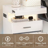 Treocho Led Nightstand with Hidden Space, Modern Night Stand with Charging Station, 3 Drawer Smart Nightstand with Glossy Finish, Tall Bedside Table with RGB Lights for Bedroom, White Treocho