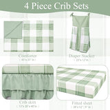 HNHUAMING 4-Piece Crib Bedding Set for Girls Boys, Baby Crib Bedding Set for Newborn & Infant, Neutral Nursery Bed Set Includes Comforter, Fitted Sheet, Crib Skirt, and Diaper Stacker, Green Checkered HNHUAMING