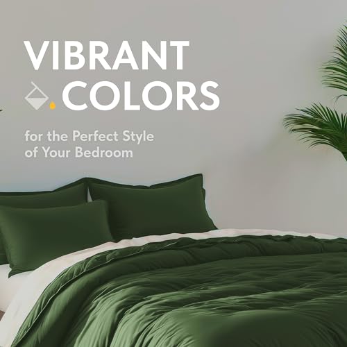 White Classic Dark Green Duvet Cover Queen Size, Microfiber Duvet Cover with Zipper, Duvet Cover Set with 2 Pillow Shams, Luxury Soft Comforter Cover Queen Size, 90 x 90 | Comforter Not Included White Classic