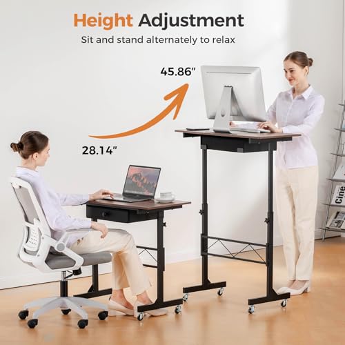 COMHOMA Small Standing Desk Adjustable Height Small Computer Desk Mobile Portable Rolling Laptop Table with Wheels 32" Computer Workstation Sit Stand Desks Portable Standing Table Treadmill desks COMHOMA
