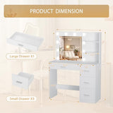 Furmax Vanity Desk with LED Lighted Mirror&Power Outlet, Makeup Vanity Table with 4 Drawers, 3 Open Storage Shelves, and 3 Color Modes, for Bedroom (Pure White) Furmax