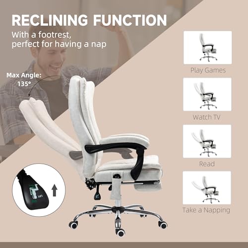 Vinsetto 6 Point Vibration Massage Office Chair, High Back Computer Chair with Heat, Adjustable Height, Reclining Backrest and Retractable Footrest, White Vinsetto