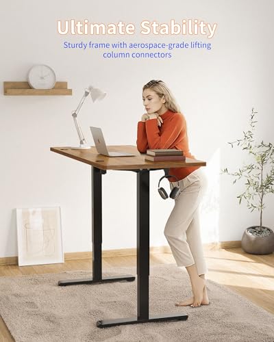 YIHAYO Electric Standing Desk, 40 x 24 Inches Stand Up Desk with Splice Board, Adjustable Height Desk, Computer Desk for Home Office, Black Frame/Rustic Brown Top YIHAYO