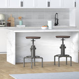 Topower Industrial Barstool,13" Solid Wood, Adjustable Height 23.6"-29.5", Counter Stool, Kitchen Cafe Pub Bar Stool, Set of 2, Silver Topower