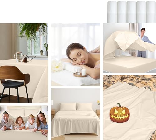 Royale Linens 100% Organic Cotton Fitted Sheet - Percale Weave - Super Soft Deep Pocket Bottom Sheets - Cream Elastic Sheet Twin Size - Twin Fitted Sheets Only - (39"x75"+15", Cream) ROYALE LINENS