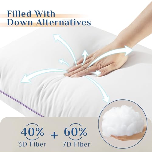 JOLLYVOGUE Pillows Queen Size Set of 1, Washable Supportive Single Bed Pillow with Super Soft Down Alternative Fill, Luxury Fluffy Hotel Quality for Side, Back, and Stomach Sleepers JOLLYVOGUE