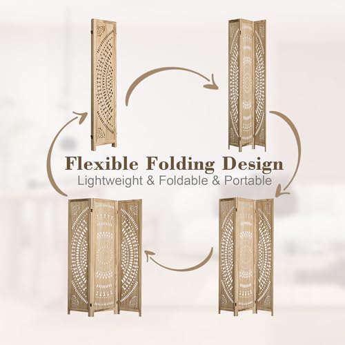 WelFurGeer Handcrafted Carved Wooden Room Divider Screen, Folding Privacy Screen for Room Separation, Decorative Room Dividers, 360° Adjustable Folding Panels for Privacy, Home, Office & Patio WelFurGeer