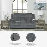 Signature Design by Ashley Tip-Off Modern Wall Hugger Power Reclining Loveseat with Adjustable Headrest, USB Ports, Storage and Cup Holders, Gray Signature Design by Ashley