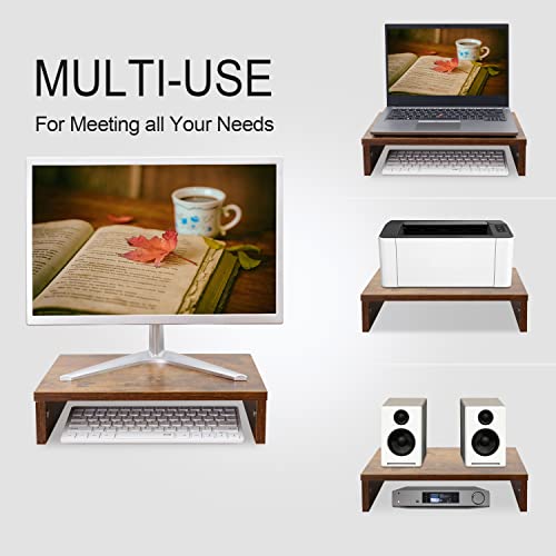 TEAMIX 14.2 inch Monitor Stand Riser, Rustic Brown Wood Monitor Riser with Storage for Desk Small Monitor Stand TV/Screen/PC/Laptop Riser Computer Stand Desktop Shelf (Brown-14.2 inch) TEAMIX