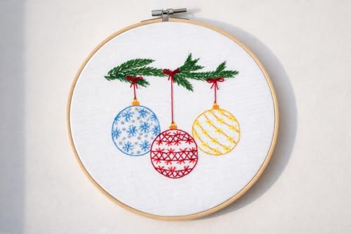Looples Embroidery Kit for Beginners and Adults with Video Tutorials – DIY Starter Kit with 3 Stamped Floral Patterns, Hoops, Threads, Needles, and Instructions (Gnomes, Ornaments & Holiday Wreath)