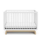 Storkcraft Santorini Deluxe 5-in-1 Convertible Crib with Bonus Toddler Guardrail (White with Driftwood) – GREENGUARD Gold Certified, Toddler Guardrail Included in Box, Fits Standard Crib Mattress Storkcraft