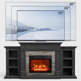 Naice 72" Electric Fireplace with Mantel and Cabinets, Fireplace TV Stand for Living Room Bedroom, Stacked Stone Surround and Remote Control 3D Realistic Flame, Black Naice