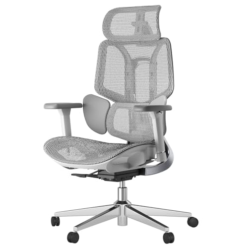 Hbada E3 Air Ergonomic Office Chair, Big and Tall Office Chair - with 3-Zone Dynamic Lumbar Support, 3D Adjustable Headrest, 3D Adjustable Armrests, Swivel, Grey(No Footrest) Hbada
