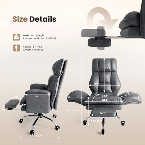 Big and Tall Office Chair, Flip Armrests for Pets & Cross Legged Sitting, Executive Ergonomic Computer Gaming Chair with Foot Rest, Crystal Velvet Wide Seat Reclining Desk Chair HOMRELEXA