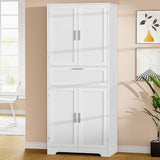 Iwell Tall Storage Cabinet with Adjustable Shelf & 1 Large Drawer, Pantry Cabinet with 4 Doors, Bathroom Cabinets, Kitchen Cabinets for Dining Room, Living Room, Home Office, White Iwell