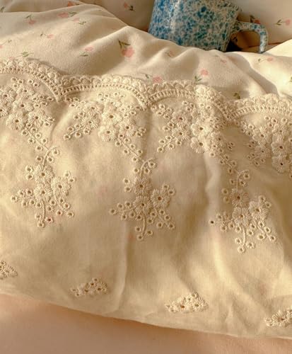 VM VOUGEMARKET Lace Duvet Cover Set Full Girls Pink Flower Bedding Set Soft Lightweight Washed Microfiber Romantic Princess Duvet Cover with Zipper Ties-80"x90" VM VOUGEMARKET
