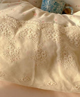 VM VOUGEMARKET Lace Duvet Cover Set Full Girls Pink Flower Bedding Set Soft Lightweight Washed Microfiber Romantic Princess Duvet Cover with Zipper Ties-80"x90" VM VOUGEMARKET