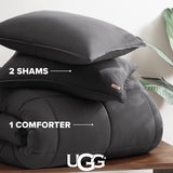 UGG Leonora Comforter Set with 2 Pillow Shams Lightweight Down Alternative Blanket Reversible Cozy Warm All Season Washable and Hypoallergenic Bedding Set, Full/Queen, Charcoal Grey UGG