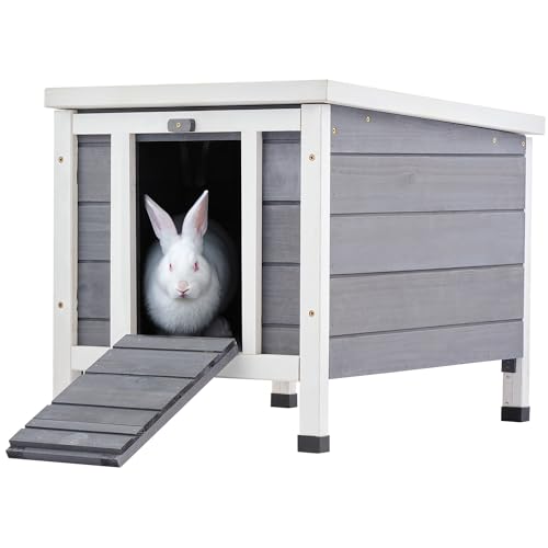 CO-Z Outdoor Cat House, Weatherproof Rabbit Hutch Hideout Indoor Bunny Cage, Wooden Outside Shelter for Feral Cats, Rabbits, Chicken, Small Animal, Ideal for Guinea Pigs Pigeons Ducks Tortoises, Gray CO-Z